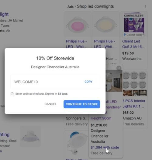 Приклад рекламної акції Google Покупки з ідентифікатором рекламної акції
