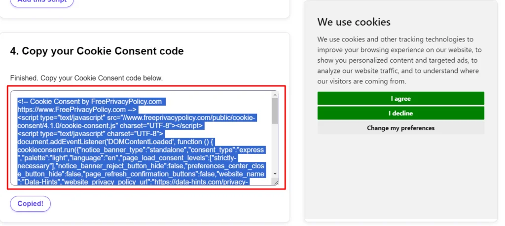 free cookie code banner consent